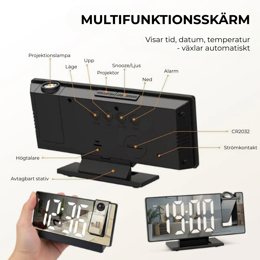 TidLjus™ | Starta dagen smartare – LED-projektionsväckarklocka för perfekt tid