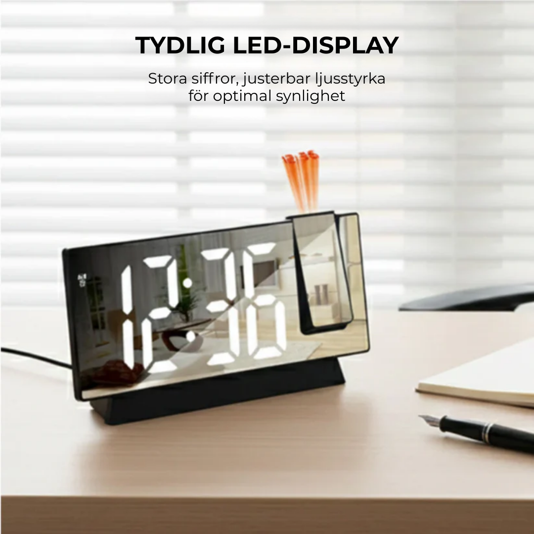TidLjus™ | Starta dagen smartare – LED-projektionsväckarklocka för perfekt tid